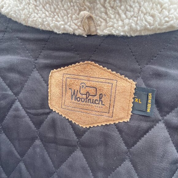 Men's Size XL Vintage Lined Woolrich Striped Rancher Coat with Fleece Collar - Picture 3 of 16